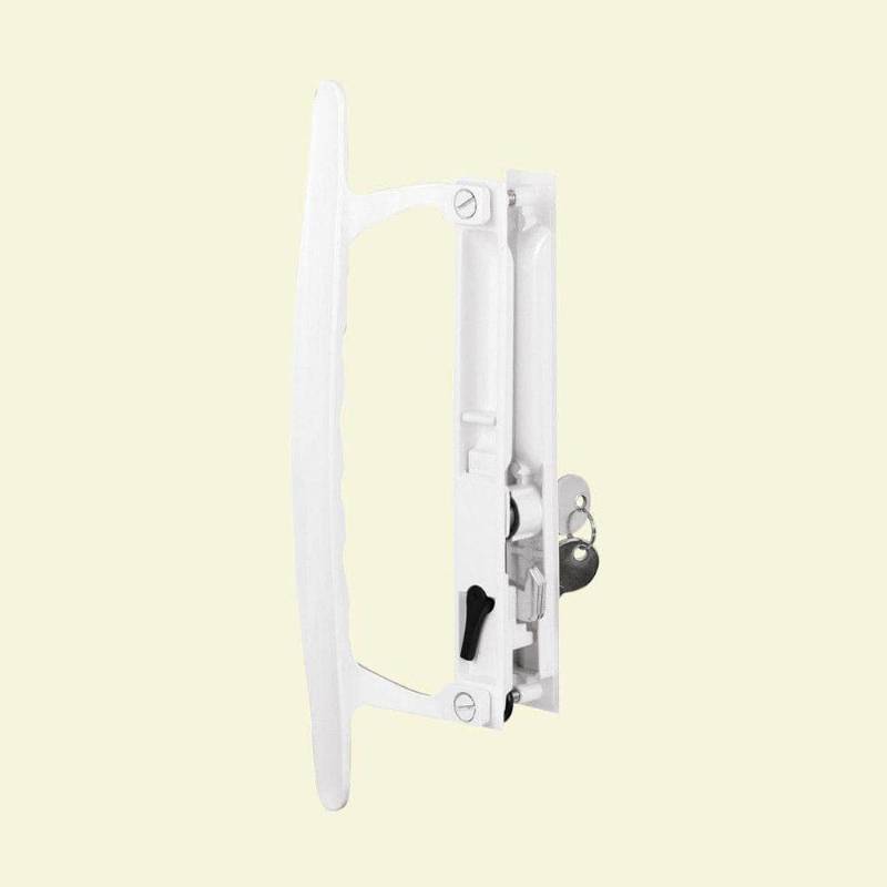lot 929802 image: Prime-Line Products 6-58in White Diecast Flush Mounted Sliding Patio Door Latch with Pull Handle C 1197