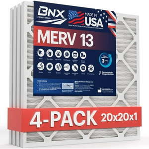 lot 39 image: MERV 13 Air Filter 4 Pack, BNX 20x20x1 - Electrostatic Pleated Air Conditioner HVAC AC Furnace Filters - Removes Pollen Mold Bacteria Smoke