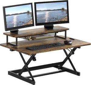 lot 98 image: SHW 36 in Over Desk Height Adjustable Standing Desk with Monitor Riser BENT METAL, SEE ADDITIONAL PHOTOS FOR INCLUDED PARTS AND CONDITION