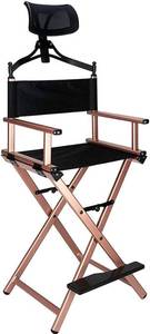 lot 97 image: Rose Gold Portable Folding Directors Chair, Makeup Artist Chair with Head Rest