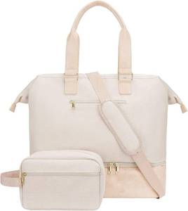 lot 4 image: MINKARS Weekender Bag with Shoe Compartment, 17in, Beige