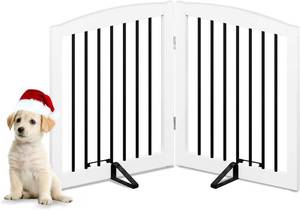 lot 27 image: PUPETPO Freestanding Foldable Pet Gate, 24in Height, White and Black