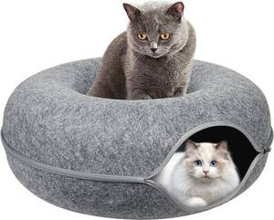 lot 31 image: Grey Cat Tunnel Bed, Cat Cave, Detachable Round Felt & Washable Interior Cat Play Tunnel, 24 Inch