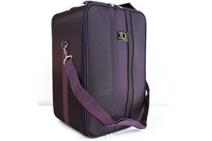 lot 33 image: Adolfo design medium wig travel box with top handle, shoulder strap & double zipper carrying case with removable head holding base - Black & purple