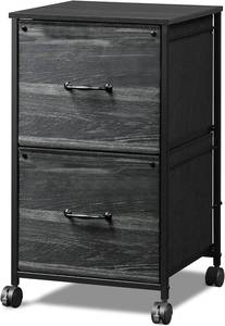 lot 38 image: Devaise 2-Drawer Mobile File Cabinet rolling printer stand fabric vertical filing cabinet fits A4 or letter size for home office - Charcoal Black wood grain print