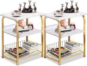 lot 41 image: Garden 4 You ZY2270, White Marble and Gold, 3-Tier End Table Set of 2 - 15.7in W x 22.1in H x 11.8in D