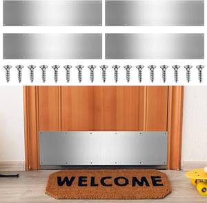 lot 43 image: 8in x 36in Silver Door Kick Plate With Screws For Exterior Doors, Satin Aluminum