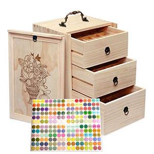 lot 48 image: Essential Oil Natural Wood Storage Box for 60 Bottles - Holds 5 - 30ml Bottles with Adjustable Dividers - JYH-S - 11.4in L x 7.87in W x 7.4in H
