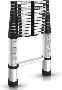 lot 74 image: 3.8 M Telescoping Ladder - Silver and Black