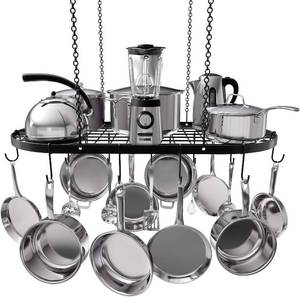 lot 79 image: VDOMUS Pot Rack Ceiling Mount Cookware Rack Hanging Organizer with Hooks &amp Height Adjustable Pan Organizer RackSTOCK PHOTO FOR EXAMPLE ONLY, SEE ADDITIONAL PHOTOS