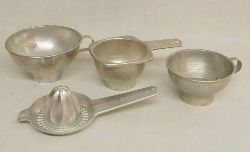 lot 9204 image: Vintage Aluminum Canning Funnels and Juicer - Foley - NICE See photos