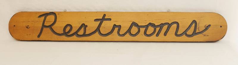 lot 9209 image: Vintage Wooden Restrooms sign - large - 31.5 x 4.5 - Ready to hang