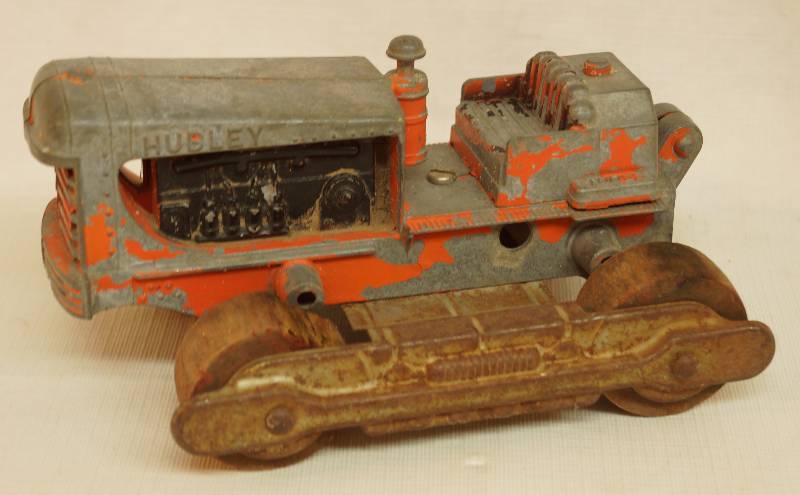 lot 9263 image: Vintage - HUBLEY Toy Tractor w Wooden wheels - Orange - HTF very collectible