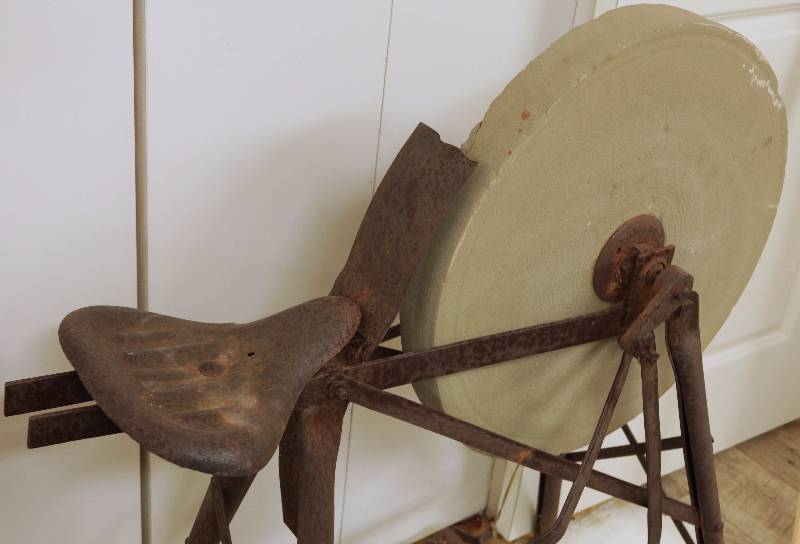 Antique Bicycle Grinding Stone Pedal Wheel Sandstone Sharpener