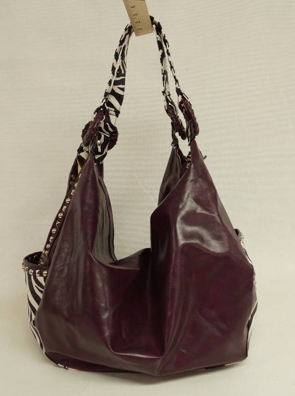 lot 9275 image: HUGE Handbag - Purse - Dark Purple a Zebra Stripe Fashion Bag NEW