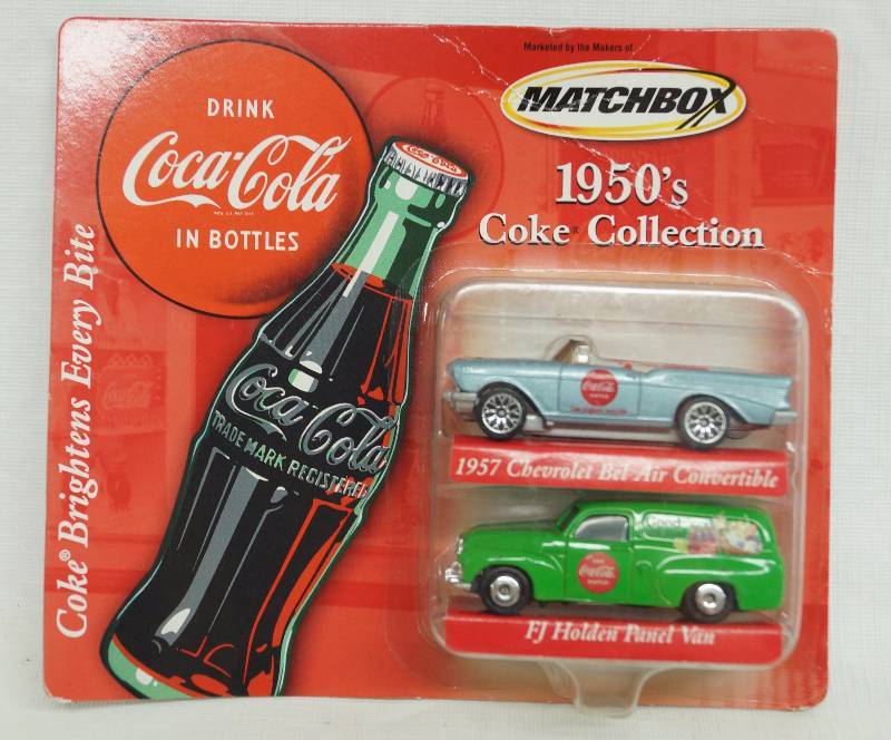 lot 8087 image: 1950s Coke Collection Coca Cola Cars - 1957 Chevrolet Bel Air Convertible - FJ Holden Panel Van