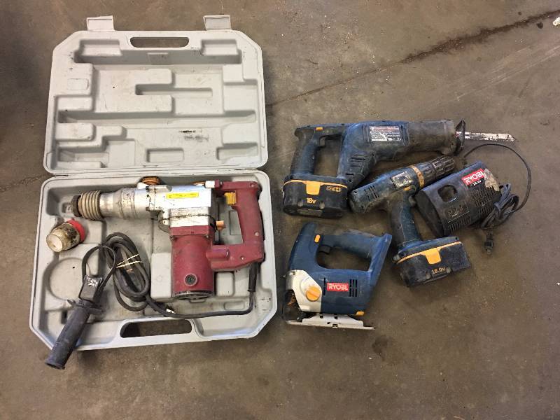 lot 81 image: ROTARY HAMMER AND RYOBI CORDLESS TOOLS