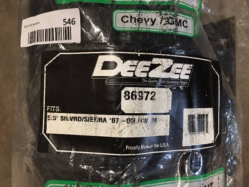 lot 546 image: Dee Zee DZ 86972 Heavy Weight Bed Mat, 5.5 ft L x 62 in W x 38 in T, Rubber, Black Dee Zee Bed Mat, Heavy Weight, 5.5 ft Length, 62 in Width, 38 in Thickness, Rubber, Black, Resists Fuel, Oil Spills, For Chevrolet Silverado, GMC 07-12