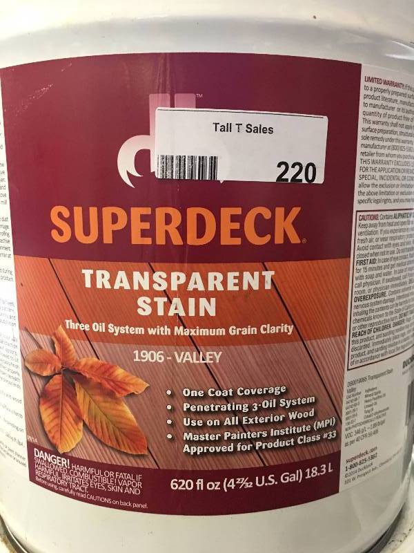 lot 220 image: SUPERDECK TRANSPARENT STAIN - 5 GALLONS