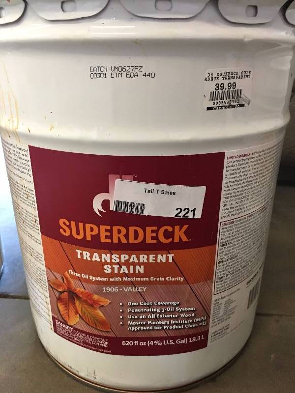 lot 221 image: SUPERDECK TRANSPARENT STAIN - 5 GALLONS