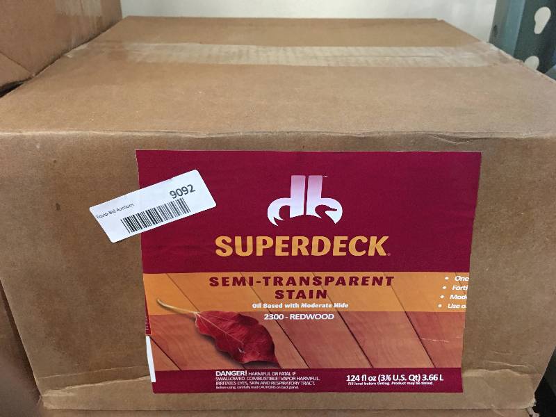 lot 9092 image: SUPERDECK SEMI-TRANSPARENT STAIN - 4 GALLONS  2300 REDWOOD