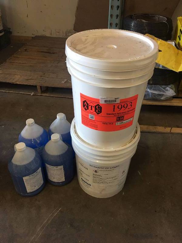 lot 9097 image: 5GAL STANDARD DETERGENT, 5GAL INTRAWITE CF LIQUID AND 4 GALLONS OF TERGAL 800 DETERGENT