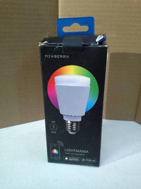 lot 8452 image: Bluetooth Smart LED Light Bulb by Mixberry - E27 Medium Base - 16 Million Dimmable Colors - Features SleepWake & Party Modes - Control with your Apple iPhone, iPad or Android Tablet or Smartphone