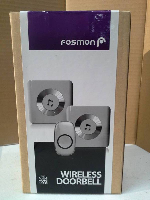 lot 8483 image: Fosmon 51002HOM Wireless Doorbell (Operating Range - 300M1,000FT  52 Chime Tunes  4 Volume Levels  LED Indicators) - 1 Remote Button, 2 Plugin Receiver