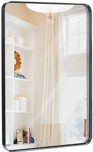 lot 1120 image: Hamilton Hills 24x36 inch Metal Black Frame Mirror for Bathroom  Brushed Rectangular Rounded Corner Vanity