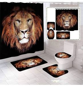 lot 1142 image: 4 PCS Lion King Shower Curtain Sets with Non-Slip Rugs,Toilet Lid Cover and Bath Mat
