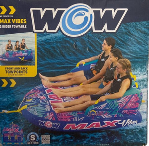 lot 3106 image: WOW Sports Inflatable Max Vibes Tropical Towable Tube for 1-3 Riders