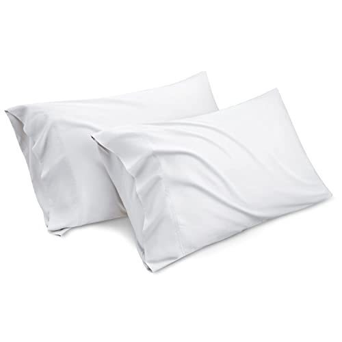 lot 5074 image: Bedsure White Cooling Pillow Cases Queen - 100% Rayon Derived from Bamboo Pillowcase 2, Soft & Breathable Pillow Covers with Envelope Closure for Kids, Gift for Hot Sleepers in Summer, 20x30 Inches