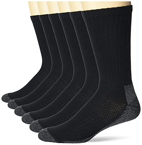 lot 5271 image: Hanes mens Crew Socks, 6-pair Pack Work Sock, Black, 12 14 US