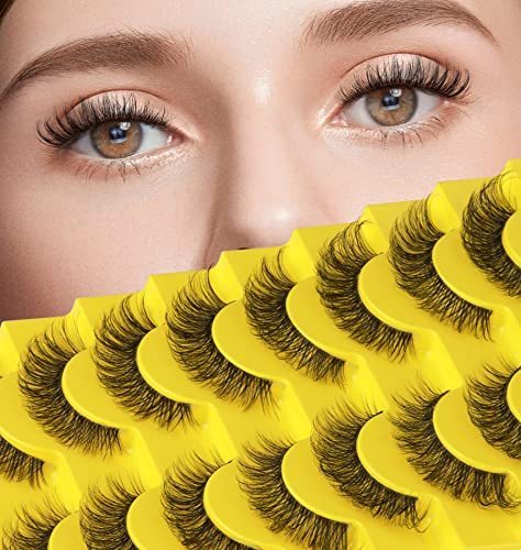 lot 6065 image: False Eyelashes Natural Cat Eye Russian Strip Lashes Wispy D Curl Look Like Eyelash Extension Clear Band Soft Fake Eyelashes Pack