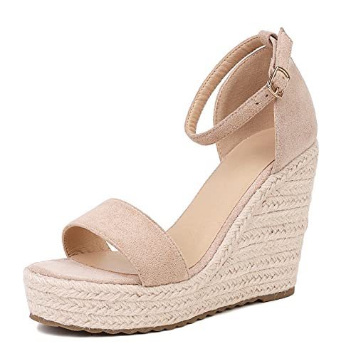 lot 6198 image: Yeemilar Womens Open Toe Espadrille Wedge Sandals and beach shoes - Beige 10