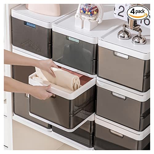 lot 6962 image: SNSLXH 18 Qt, 4 Pack Stackable Plastic Storage Bins with 2 lid, Foldable Closet Organizers Storage Box, Drawer Organizers for Clothes, Toys, Clear with Black (Plastic)