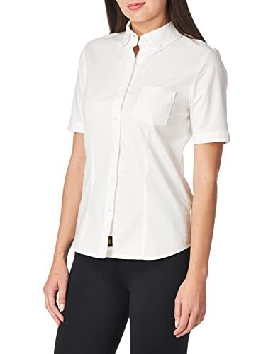 lot 7184 image: Lee womens Short Sleeve Stretch Oxford Blouse button down shirts, White, X-Large US