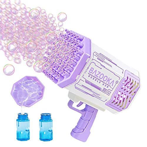 lot 7240 image: Bubble Machine Gun, Purple Bubble Gun with LightsBubble Solution, 69 Holes Bubbles Machine for Adults Kids, Summer Toy Gift for Outdoor Indoor Birthday Wedding Party - Purple Bubble Makers
