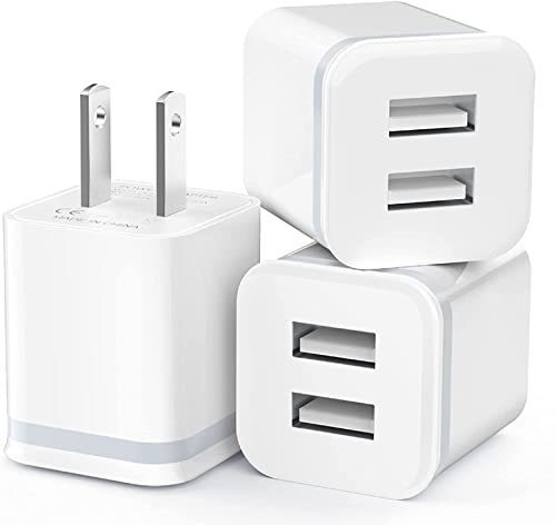 lot 7269 image: USB Wall Charger, LUOATIP 3-Pack 2.1A5V Dual Port USB Cube Power Adapter Charger Plug Block Charging Box Brick for iPhone 13 12 11 Pro Max SE XS XR X 8 7 6 6S Plus, Samsung, LG, Moto, Android Phones