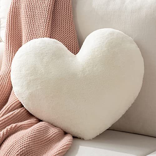 lot 7302 image: Ashler Off White Heart Shaped Throw Pillows, Faux Fur Rabbit 3D Fluffy Heart Throw Decorative Pillows, Cute Plush Soft Throw Pillows Gift for Kids Living Room and Sofa 15 X 17 Inch