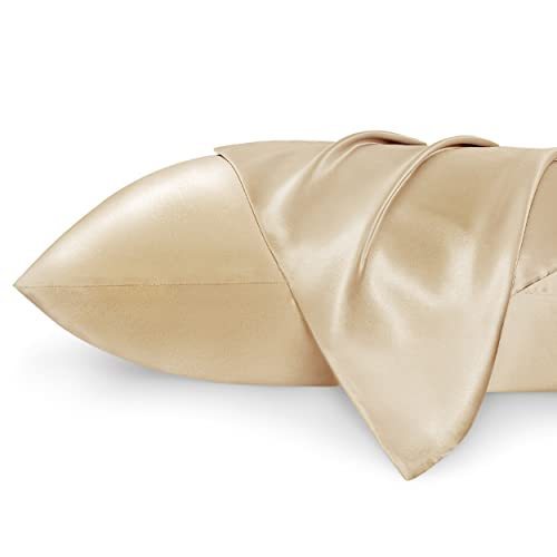 lot 8395 image: Bedsure Satin Pillowcase Standard Set of 2 - Champagne Gold Silky Pillow Cases for Hair and Skin 20x26 Inches, Satin Pillow Covers 2 Pack with Envelope Closure, Gifts for Women Men