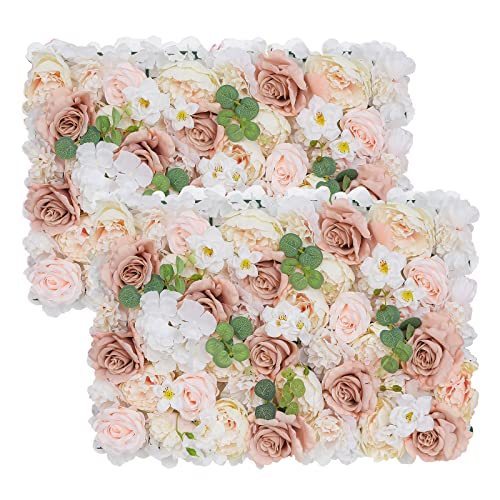 lot 1464 image: Pauwer Flower Wall Panel 2 Pack of 16 x 24 Artificial Flower Panels for Backdrop Handmade Flower Wall Panels Wall Decor Flower Decoration for Party Wedding Bedroom (Warm Taupe)