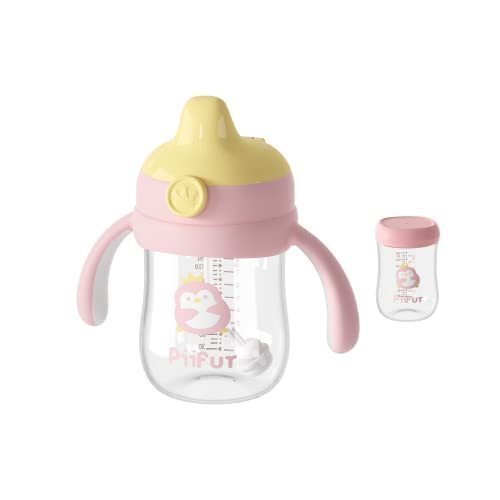 lot 6841 image: Piifur Tritan Sippy Cup with Storage Lid for 6-18 Months Leak Proof, Weighted Straw Learner Cup with Handle for Baby 8 Ounce (Pink)
