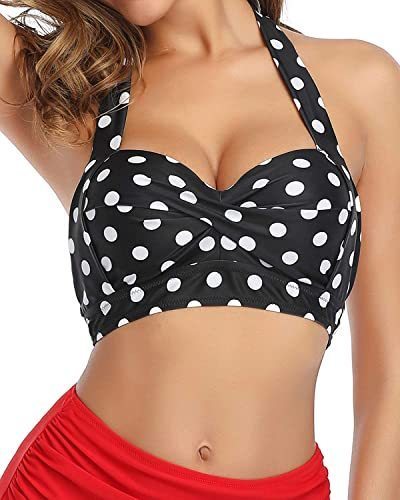lot 6068 image: Tempt Me Women Polka Dot Bikini Top Push Up Swim Top Halter Retro Bathing Suit Top Padded Swimsuit Top Only M