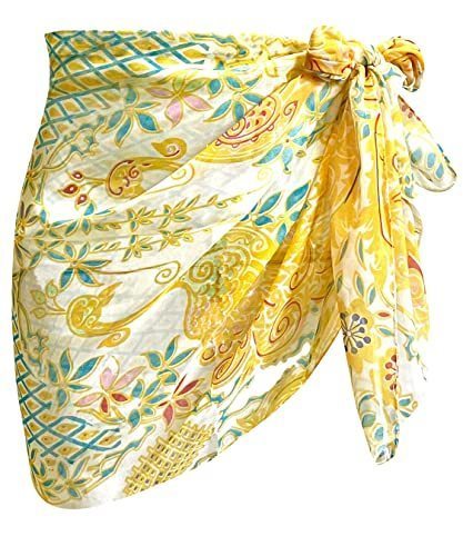 lot 6166 image: Block Garden Womens Sarong Skirt Chiffon Mini Beach Swimsuit Cover up Pareo Wrap (X- Peacock Yellow)