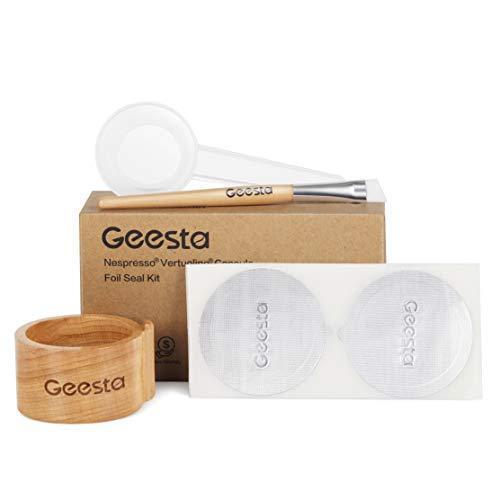 lot 7390 image: GEESTA Reusable Aluminum Foil Seals Kit Compatible with Nespresso Vertuoline Capsules
