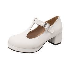 lot 5356 image: Coutgo Womens Chunky Mary Jane Pumps, 8.5 White