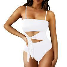 lot 5466 image: Womens One Piece Spaghetti Strap Waist Tie Swimsuit, XL