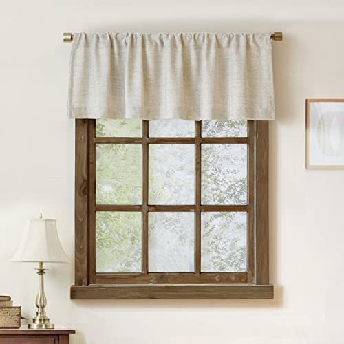 lot 1355 image: Faux Linen Valance for Windows Kitchen Living Room Valances Rod Pocket Farmhouse Country Rustic Bathroom Small Window Treatment (54x15 inch, Natural)
