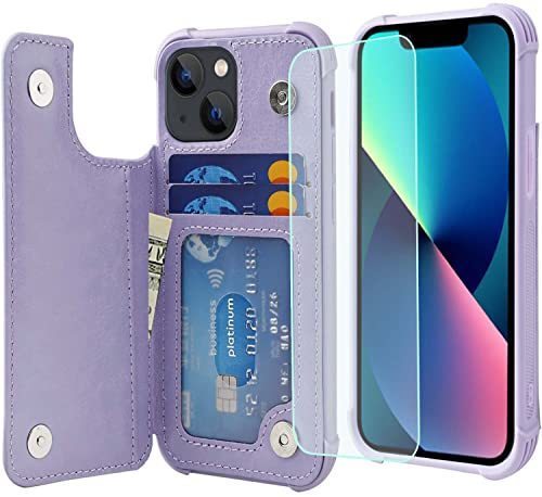 lot 4030 image: VANAVAGY iPhone 13 Mini Wallet Case for Women and Men,Leather Flip Folio Phone Cover Fits Magnetic Car Mount with Credit Card Holder,Clove Purple